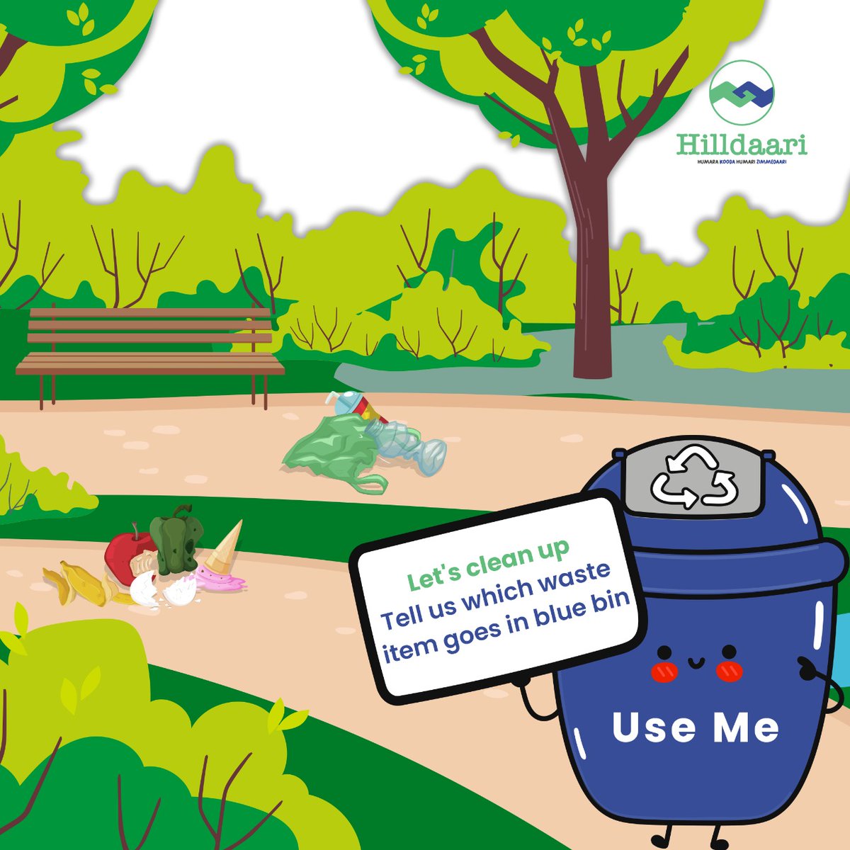 hilldaari's tweet photo. How do you know about waste segregation? Let's check. Answer the bin in comment section.

#HumaraKoodaHumariZimmedaari https://t.co/nklfzzO7I8