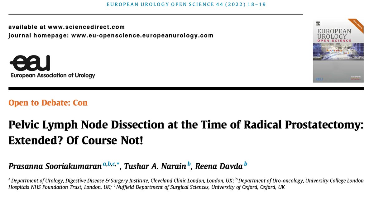 European Urology Open Science (@eururolopen) on Twitter photo Today, we are looking at the counter argument from @PSUrol et al
They argue that the practice of Extended Pelvic Lymph Node dissection during Radical Prostatectomy is unnecessary
eu-openscience.europeanurology.com/article/S2666-…
<a href="/adityatushar/">Tushar Aditya Narain</a> <a href="/ReenaDavda/">Reena Davda</a> Today, we are looking at the counter argument from @PSUrol et al
They argue that the practice of Extended Pelvic Lymph Node dissection during Radical Prostatectomy is unnecessary
eu-openscience.europeanurology.com/article/S2666-…
<a href="/adityatushar/">Tushar Aditya Narain</a> <a href="/ReenaDavda/">Reena Davda</a>