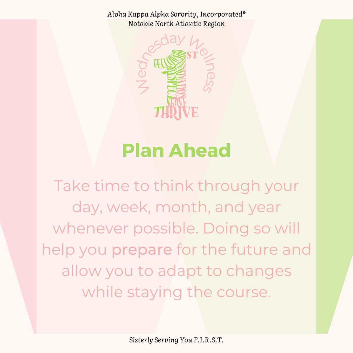 AKANARegion's tweet photo. We can reduce our own stress by planning ahead! #wednesdaywellness #mentalhealth #plan #mind #body #soul #aka1908 #nar1908 #soaringwithaka #sisterlyservingyoufirst https://t.co/BBNbxBVhWJ