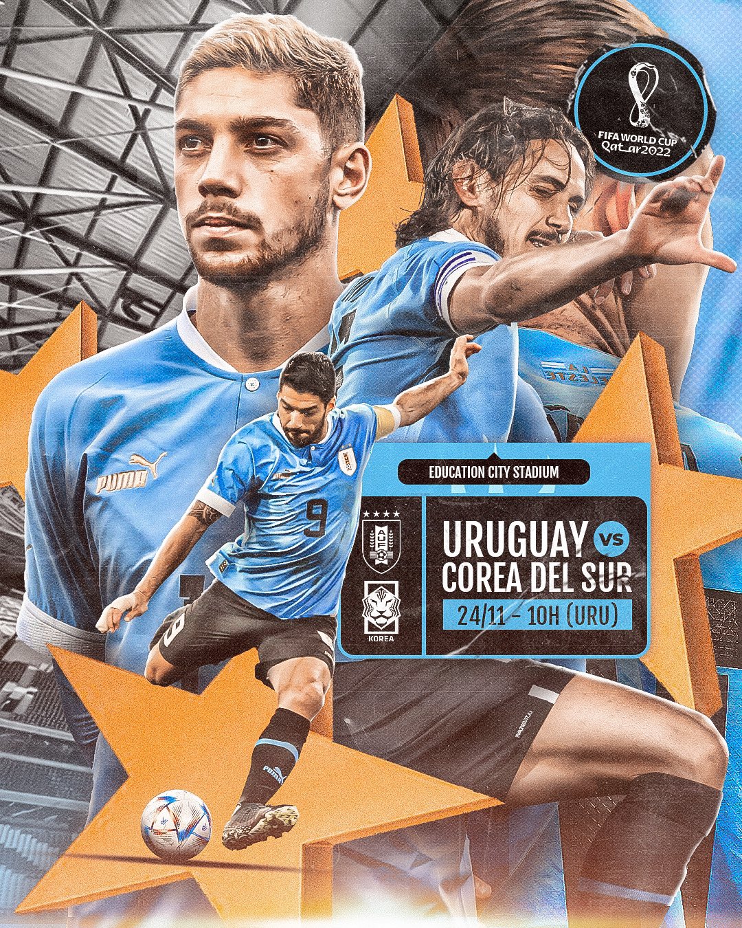 Selección Uruguaya on X: 🇺🇾 ¡𝙃𝙊𝙔 𝙅𝙐𝙀𝙂𝘼 𝙐𝙍𝙐𝙂𝙐𝘼𝙔!  #LaCeleste va por todo en la @FIFAWorldCup. 🆚 Ghana 🕜 18h (QAT) 12h (UY)  #ElEquipoQueNosUne  / X