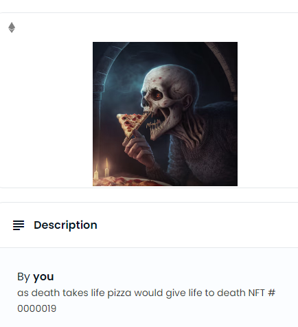 Thepizza_Power's tweet photo. #NFT Sale by ThePizza_Power

Nft Name: Dead Pizza
 
Starting price: 0.0043

#opensea #openseanft #NFTs #NFTGiveaway #NFTdrop #NFTAirdrop #Giveaways #Airdrops #NFTCommunity #nftcollector #NFTGiveaways #NFTartist #NFTProject #Airdrop https://t.co/YHz3SrHlty