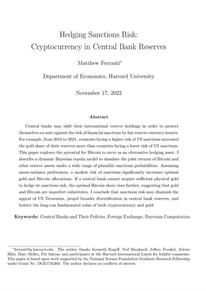 🔥ULTIMO🔥

Un Nuevo estudio de Harvard HA ARGUMENTADO que los Bancos Centrales deberían HOLDEAR #Bitcoin  🙌

<a href="/BitcoinMagazine/">Bitcoin Magazine</a> #BTC