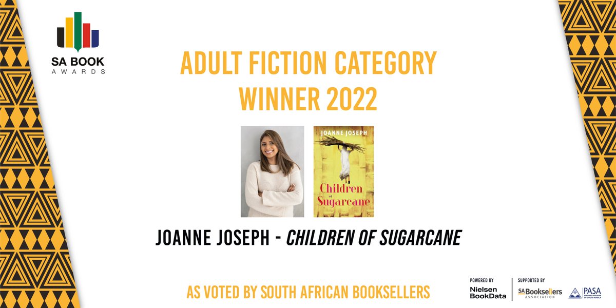 Joanne Joseph has won the Fiction category at the #SABookAwards for Children of Sugarcane! Congratulations <a href="/JoanneGJoseph/">Joanne Joseph</a>.