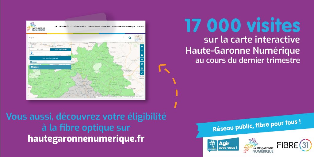 Plus de 17 000 visites sur la carte interactive de Haute-Garonne Numérique au cours du dernier trimestre 🤩🚀
Pour connaître votre éligibilité à la #FibreOptique, rendez-vous sur hautegaronnenumerique.fr ! 😀

#fibre #numerique 
cc <a href="/vdenouvion/">Victor Denouvion</a> <a href="/sebvincini/">Sébastien Vincini</a> <a href="/hautegaronne/">Haute-Garonne</a> @Fibre31HG