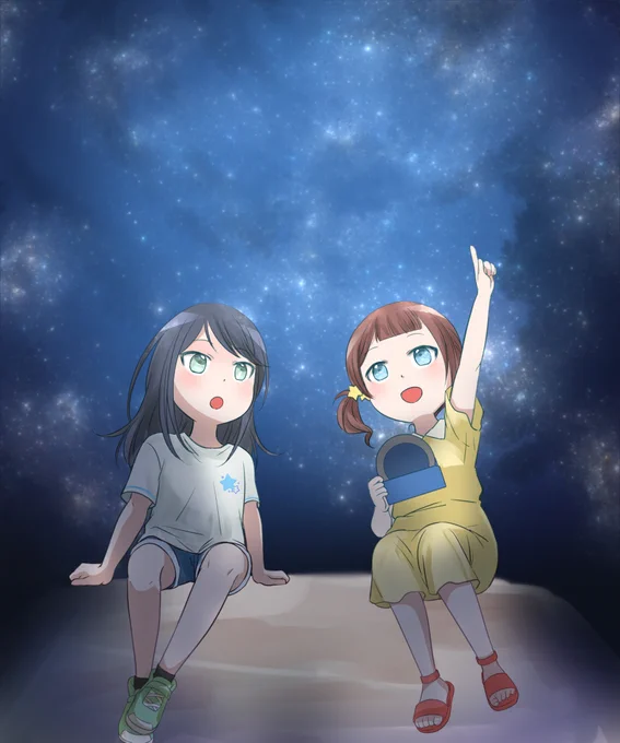 マシュマロでリクいただいた、星空観察するいっちゃんとほなちゃんです!#prsk_FA 