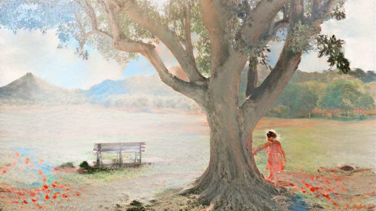 Art_R_Eichen's tweet photo. Girl under the #tree - 1/1 edition #NFT on  @opensea

#13 of the series '#Women in Nature' with the title '#Girl under the tree'. A #meadow with a bench, a girl standing under a tree. A painting in warm colors

https://t.co/WjzyxD1sKe

#artwork #NFTCommunity #nftart #nftcollector https://t.co/ReOqBeY0QC