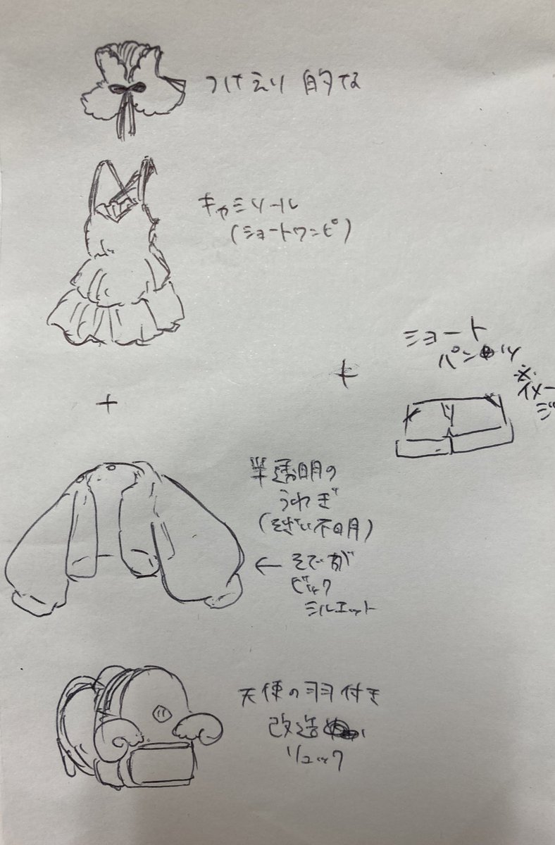 これは脳内であっためているトルテ新衣装のメモ描き出し(仕事中に何してんの?) 