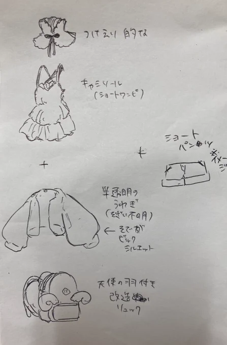これは脳内であっためているトルテ新衣装のメモ描き出し(仕事中に何してんの?) 