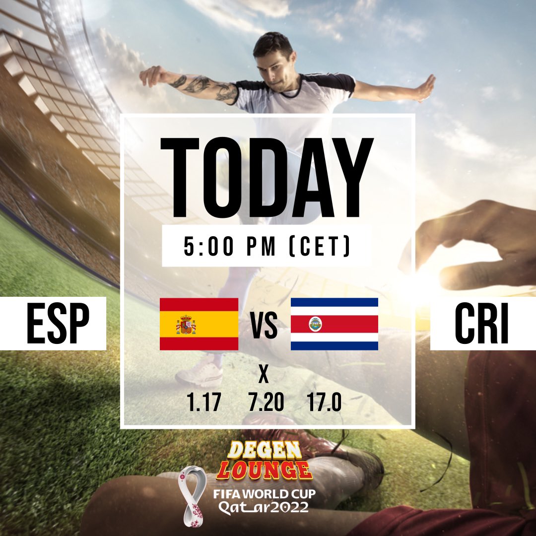 CairoFinance's tweet photo. #WM2022 

#spanien x #CostaRica 

What do you think? 

Bet every game on #degenlounge 

https://t.co/3yDRErmijT https://t.co/4SCZyruXps