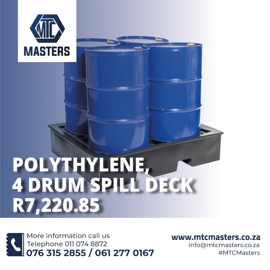 MTCMastersSA's tweet photo. Spill decks make it safer to clean up chemical leakage, spills and overflow. As the spill is contained within the deck, you can approach the waste safely. Check out our range of spill decks https://t.co/Z4YdMX8UJC #MTCMasters https://t.co/GekhabX7jq