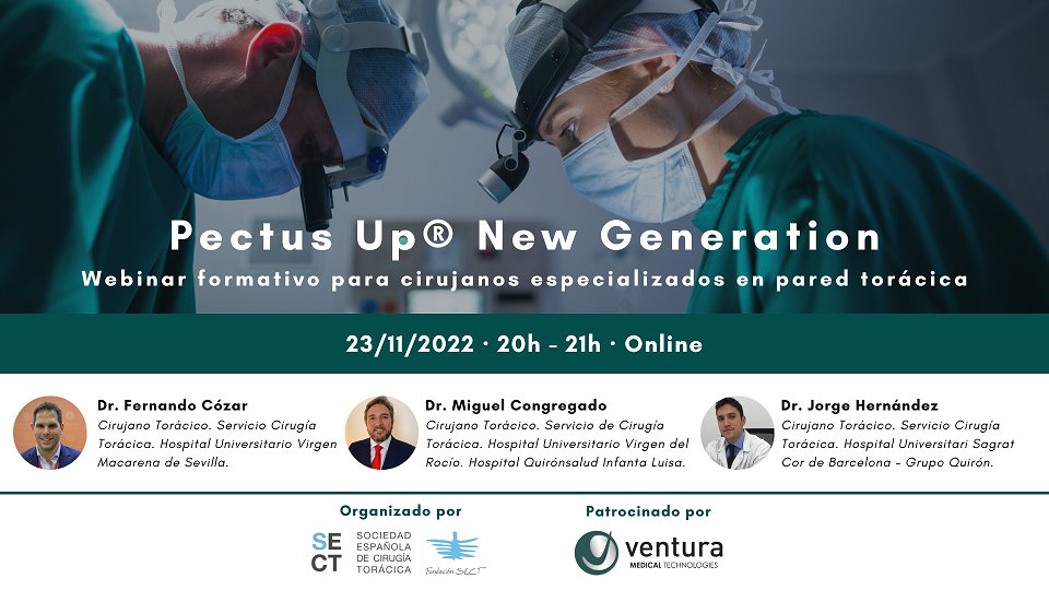 ❗ El webinar Pectus Up New Generation se celebra hoy a las 20h. Si eres profesional implicado en intervenciones quirúrgicas de pared torácica, esta formación de <a href="/SECTtoracica/">SECT</a> y <a href="/VenturaMedTech/">Ventura Medical Technologies</a> es para ti.
Programa: ow.ly/MCzs50LzEXP
Inscripciones: ow.ly/OXMe50LzEXM
