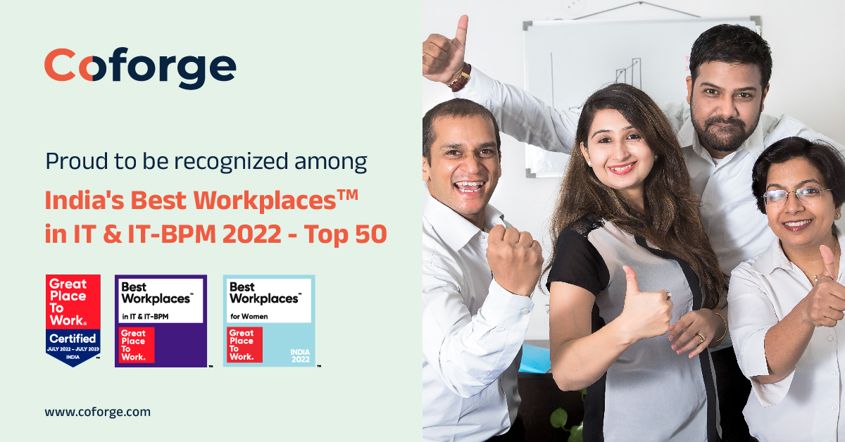 We are delighted to share that Coforge has made it to the list of India's Best Workplaces in IT & IT-BPM 2022 - Top 50. The recognition was based on a rigorous evaluation process and Coforge is proud to be among the Top 50.

#IndiasBestWorkplaces #bestworkplaces2022
