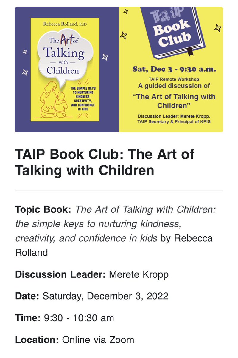Nurturance's tweet photo. I’m looking forward to leading the discussion on The Art of Talking With Children! @tokyopreschools members - I hope you’re reading now so we can talk next week! https://t.co/LntwoLTGMW