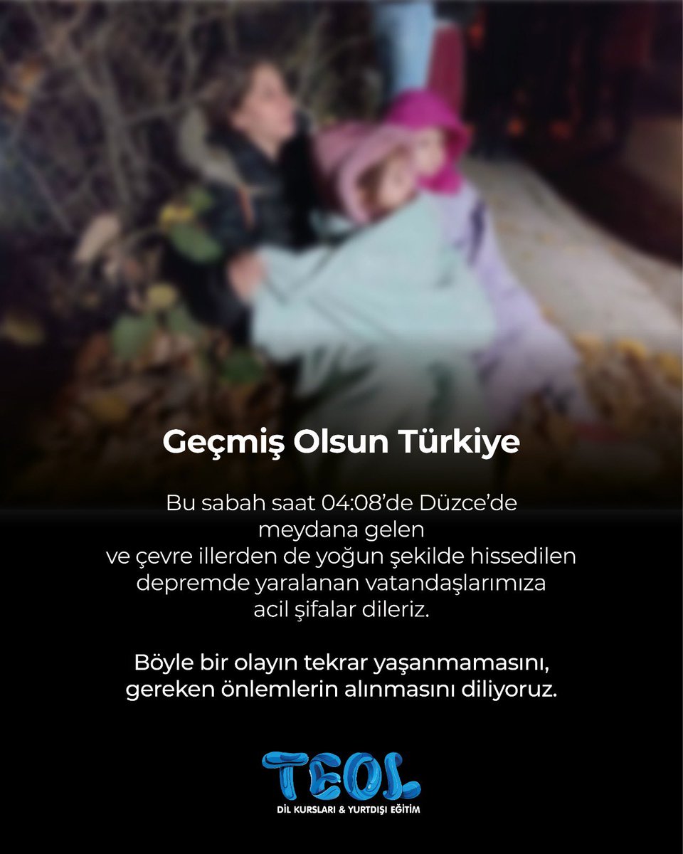 GEÇMİŞ OLSUN TÜRKİYE

Bu sabah saat 04:08’de Düzce’de meydana gelen ve çevre illerden de yoğun şekilde hissedilen depremde yaralanan vatandaşlarımıza acil şifalar dileriz.

Böyle bir olayın tekrar yaşanmamasını, gereken önlemlerin alınmasını diliyoruz🙏🏻