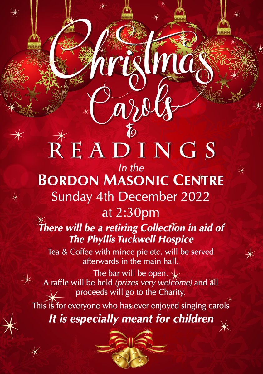 🎄🎄Wonderful Christmas Carols and Reading at the Bordon Masonic Centre.  December 4th at 2:30pm. Open to all 🎄🎄