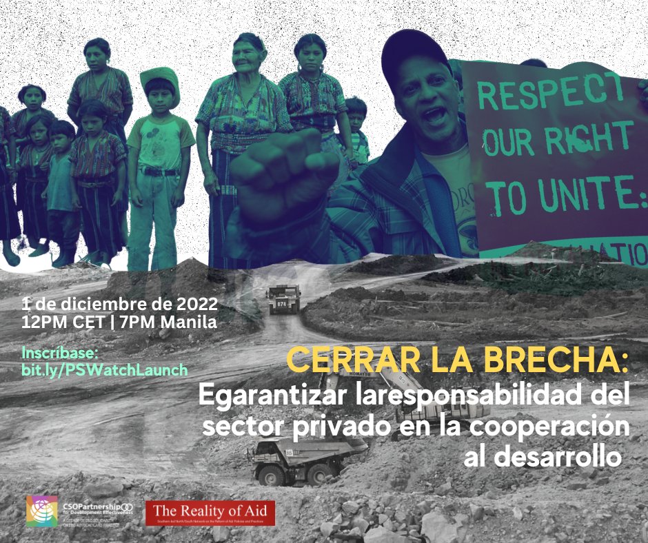 CSOPartnership_'s tweet image. 📢SAVE THE DATE! Dec1, 12PM CET
👀CPDE &amp;amp; @realityofaid will hold the launch event of the #PrivateSectorWatch Global Synthesis Report and Online Hub. 
➡️ow.ly/tk1A50LLHfA
✍️Register: ow.ly/TvlH50LLHfv
#DevEffectiveness #PrivateSectorAccountability @realityofaidAP