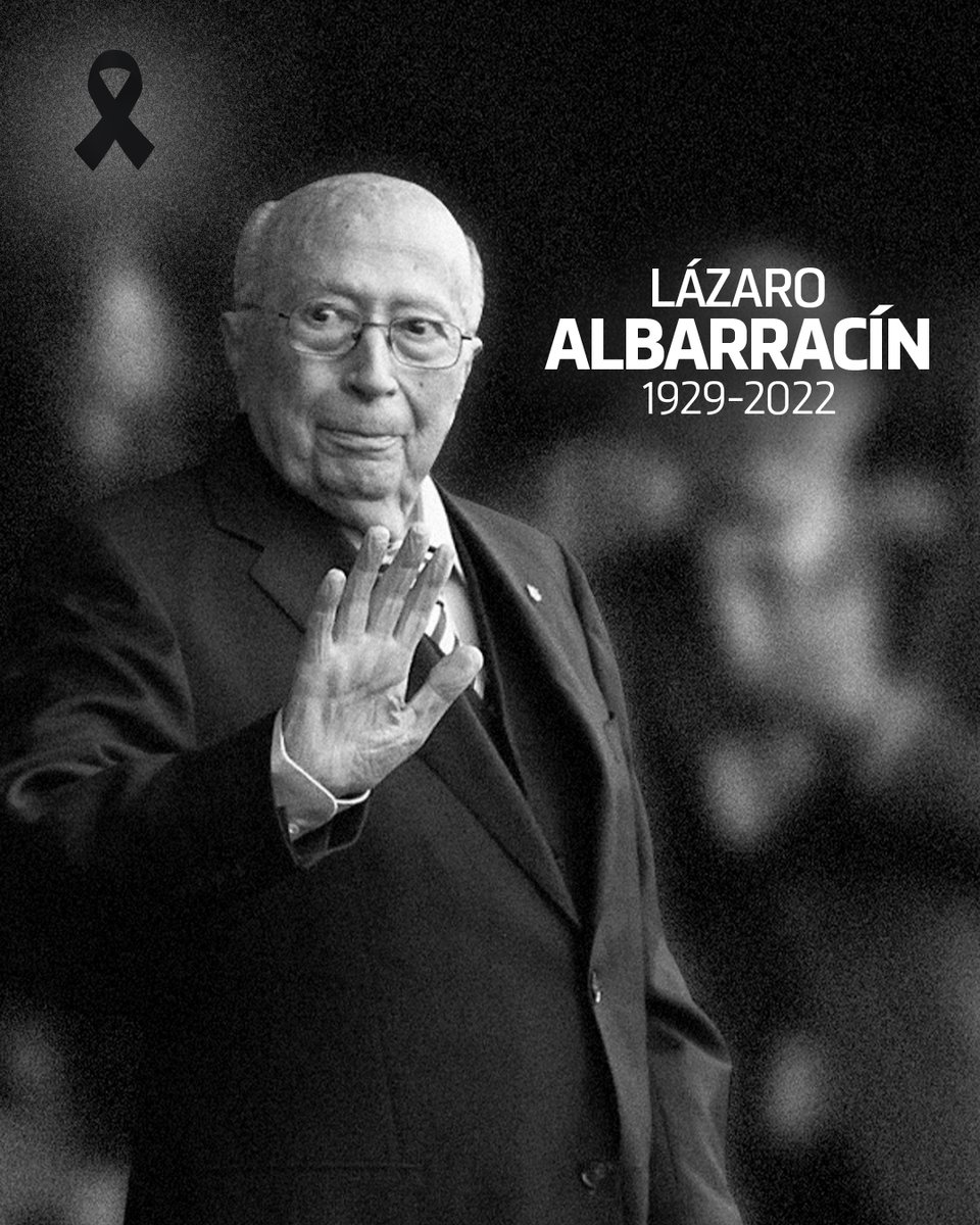 Atleti's tweet photo. La familia rojiblanca está de luto por el fallecimiento de nuestro vicepresidente Lázaro Albarracín. Toda una vida transmitiendo y defendiendo los valores del Atlético de Madrid. Descanse en paz. https://t.co/sK3RLDk81s