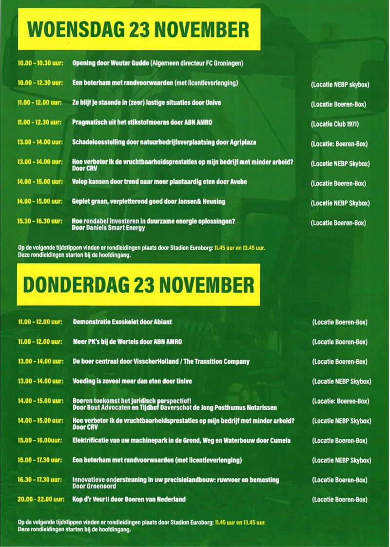 Hét beursevenement voor de agrarische sector 'Trots op het Noorden' gaat bijna van start !!💚
Check hieronder het programma ⬇️