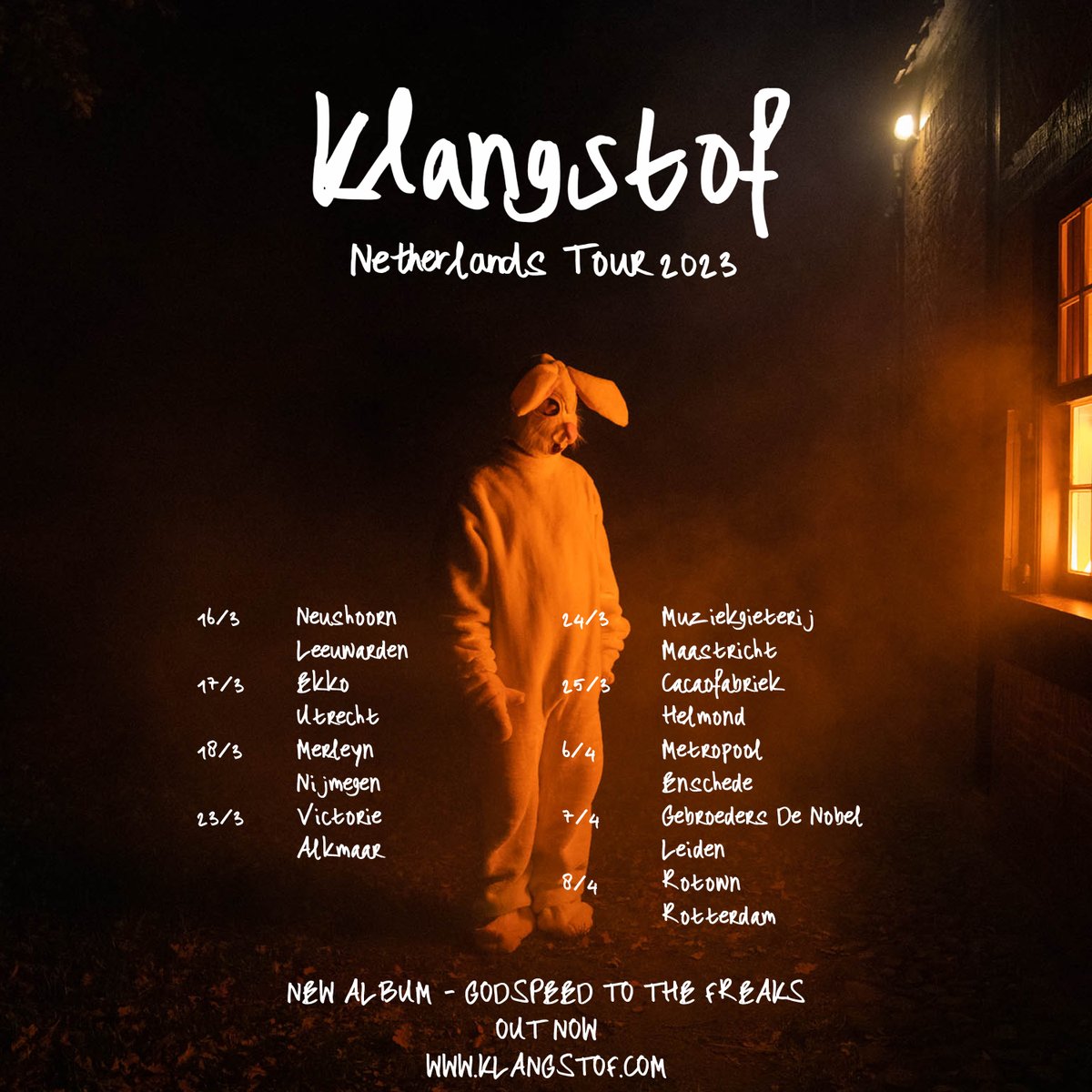 see ya in 2023 netherlands! so excited to get back on the road. tickets on sale this friday at 10am cet. klangstof.com/#tour.