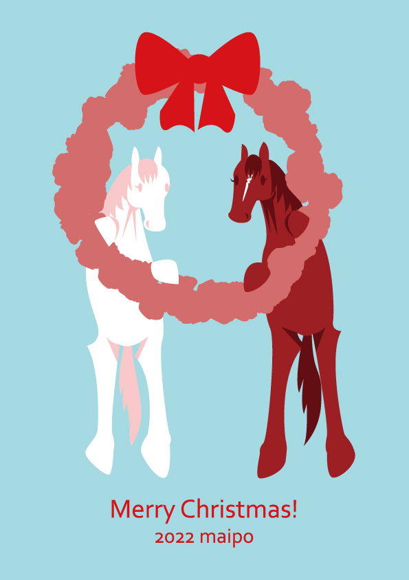 no humans horse blue background simple background bow christmas red bow  illustration images
