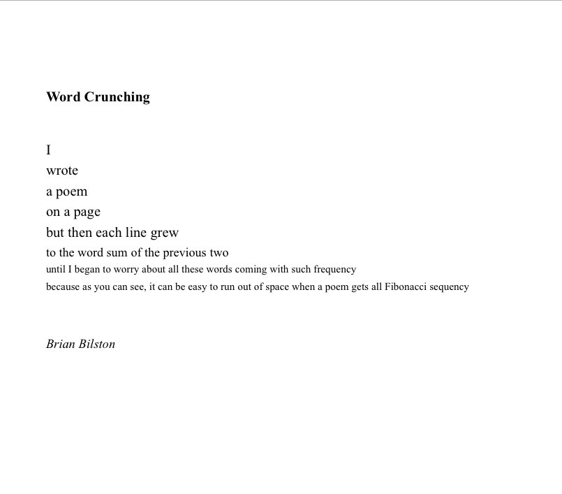 Todays’s poem is called ‘Word Crunching’. #FibonacciDay