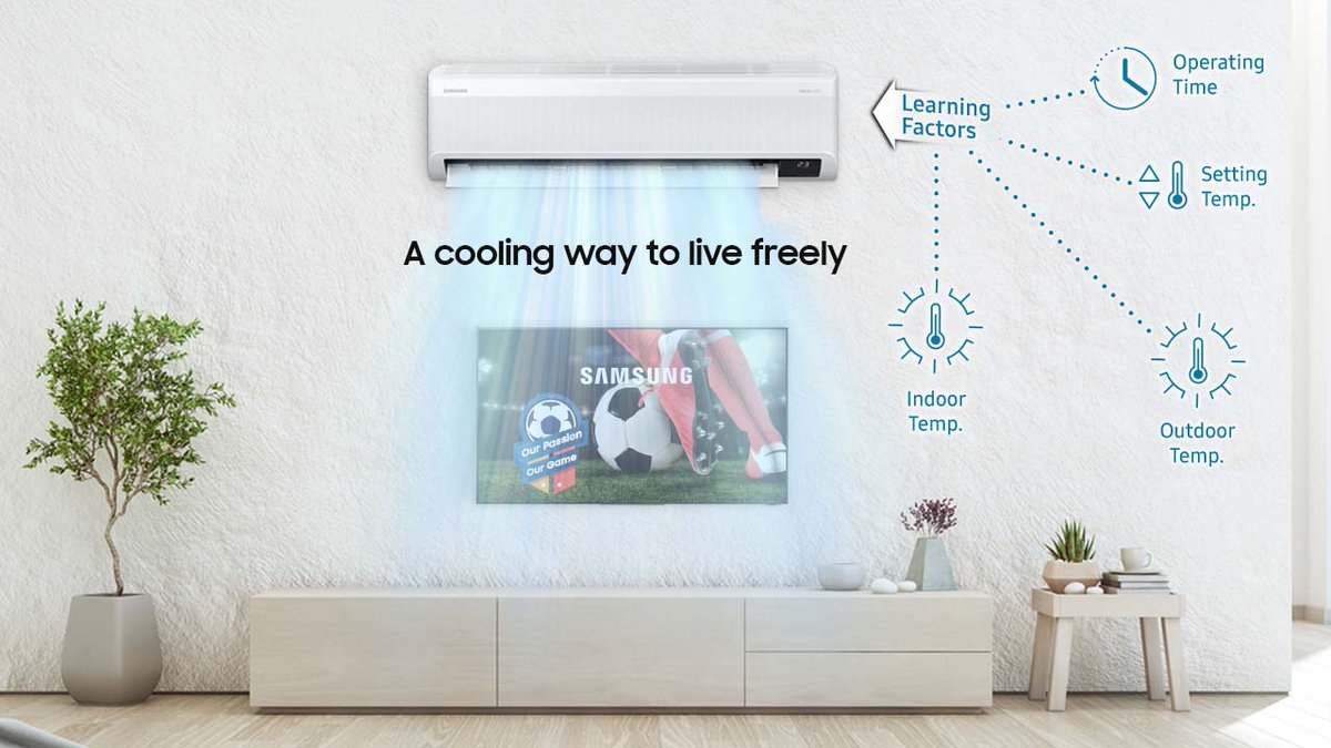 Samsung_Ghana's tweet photo. Set the temperature and time as AI Auto cooling with Windfree is brought to life in your home. 
#AI #AutoCooling #WindFree #Samsung https://t.co/ARhoBTooNX