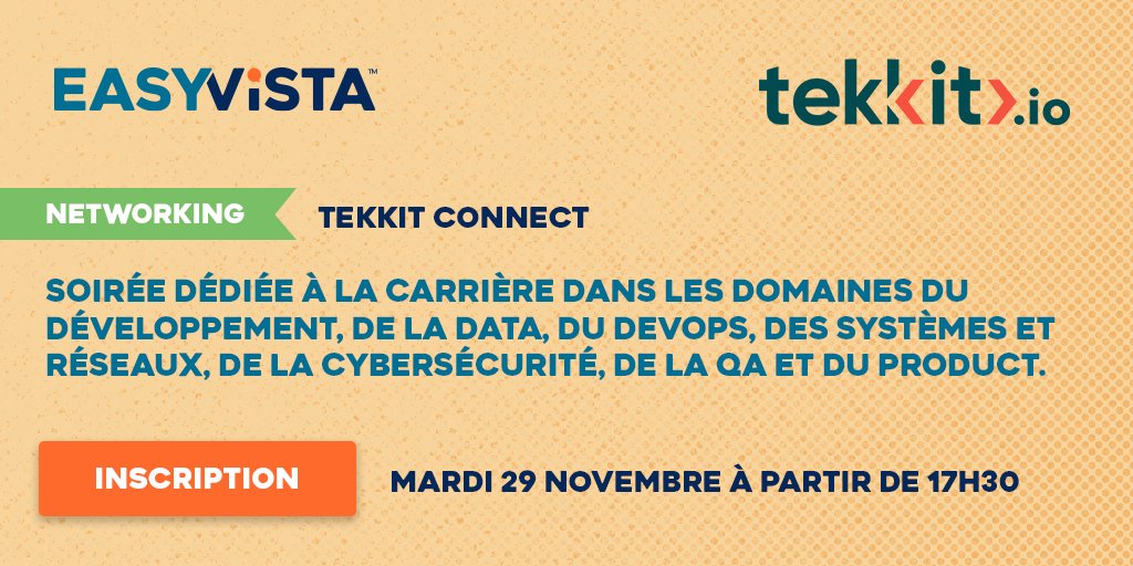 Vous êtes 𝗲𝘅𝗽é𝗿𝗶𝗺𝗲𝗻𝘁é𝘀 𝗱𝗮𝗻𝘀 𝗹𝗲𝘀 𝗺é𝘁𝗶𝗲𝗿𝘀 𝗱𝗲 𝗹𝗮 𝗧𝗲𝗰𝗵 𝗲𝘁 𝗣𝗿𝗼𝗱𝘂𝗶𝘁 ? La soirée de #networking Tekkit Connect est la soirée à ne surtout pas manquer 📢! 

📌Les places sont limitées : lnkd.in/eqqXvMjy

#networking #recrutements #IT