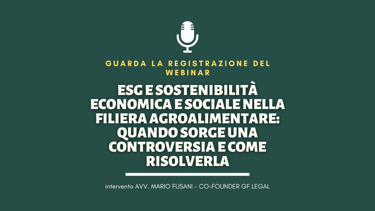 GFlegal_'s tweet photo. Guarda la registrazione del #webinar su #ESG e sostenibilità economica e sociale nella #filieraagroalimentare: https://t.co/Q1VBWUjExC
Intervento dell'Avv. #MarioFusani, socio co-fondatore @GFlegal_stp
#EventiOnline #GFLegal #MarioFusani #Lavoro #Arbitrato #ADR #Agrifood https://t.co/aecBPjaRp4