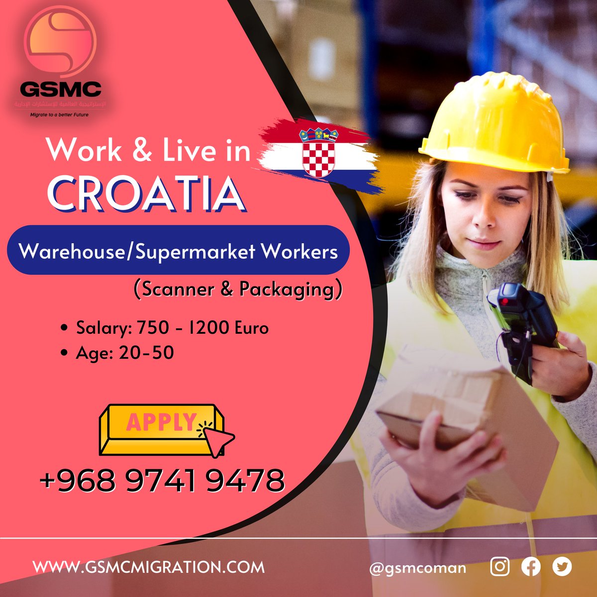gsmchq's tweet photo. Do you want to LIVE & WORK in CROATIA?
Get Work Permit with Amazing benefits!
APPLY NOW!
+968 9741 9478
#visaservices #workabroad #jobsineurope #jobsincanada #ourdestinations #successstories #successfulapplicant #visaapplicant #customersfeedback #polandvisa #workpermit https://t.co/yfI3GOZP02