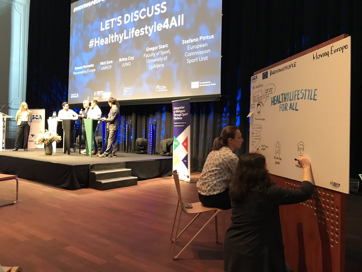 ISCA_tweet's tweet photo. Live illustrations of the #HealthyLifestyle4All panel at our #movingpeople #movingeurope conference for ISCA members &amp; project partners https://t.co/Aas04zGlx4