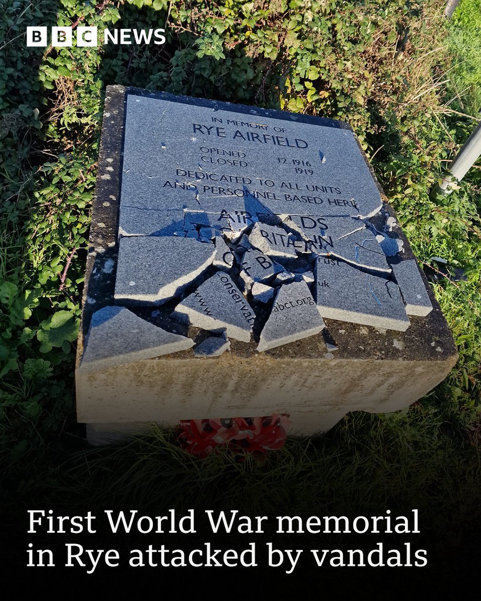 A memorial unveiled three years ago to mark the role an airfield in Rye played in the First World War has been vandalised. The Royal British Legion say they believe it was attacked with a hammer a few days after Remembrance Sunday. Police are investigating. 📸 Rother Police