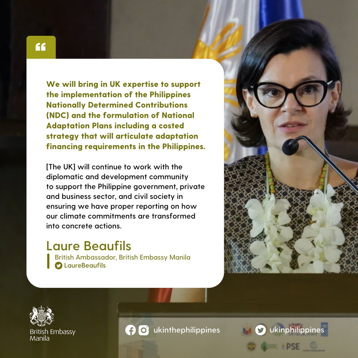ukinphilippines's tweet photo. ๐๐ In this yearโs celebration of the National Climate Change Consciousness Week, British Ambassador @LaureBeaufils participated in the Climate Investment Forum of the @CCCPHL.
#CCCWeek2022 https://t.co/I9oDaC1LrJ