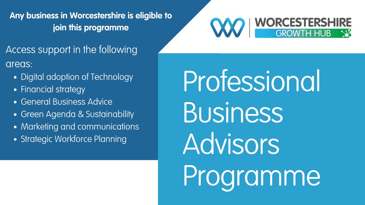 FREE 1-2-1 support! 

Our Professional #BusinessAdvisor Programme offers free advice delivered by business #professionals. 

Covering specialist key areas to support your business to #recover &amp; #grow. 

DON'T MISS OUT Find out more &amp; register - worcestershiregrowthhub.co.uk/business-advis…
