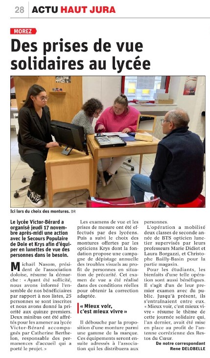 DDFMorez39's tweet photo. Le 17/11 les étudiants de BTSOL ont pratiqué les examens de vue pour 15 personnes du secours populaire dans le cadre de la journée de la vision Krys. https://t.co/Gk9ZXynx9q