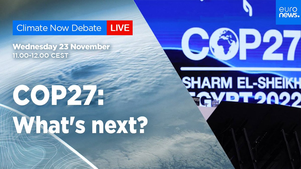 COP27: What's next?
Join us for our #ClimateNow debate on the final declaration from the summit at 11 am and ask your questions to our experts Lars Peter Riishøjgaard (<a href="/WMO/">World Meteorological Organization</a>) and Carlo Buontempo (<a href="/CopernicusEU/">Copernicus EU</a>), <a href="/miamoisio/">Mia Moisio</a>, <a href="/lidiafopereira/">Lídia Pereira</a>
bit.ly/3hY9AoM