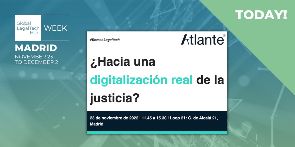 Glegaltechhub's tweet photo. 📣 ¡Comienza #GLTHweek! 📣
Inauguran este espacio, nuestros socios de
@Atlante_lt con su primer evento presencial: ¿Hacia una digitalización real de la Justicia?
Más info 👉 https://t.co/pTjNCfRZ2F
Agenda🌐https://t.co/fD3dvbHuYy
#GLTHGlobalPartners > @MutuaAbogacia @vlex https://t.co/QpjbYs2yU1