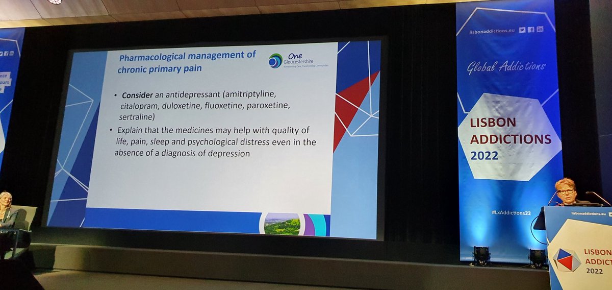 DrSuziNielsen's tweet photo. Substantial changes in pain medicine recommendations for chronic pain in the new NICE guidelines,  though Cathy Stannard emphasises that this *does not mean that patients current medicines should be ceased* #LxAddictions22 https://t.co/M781aVskAF
