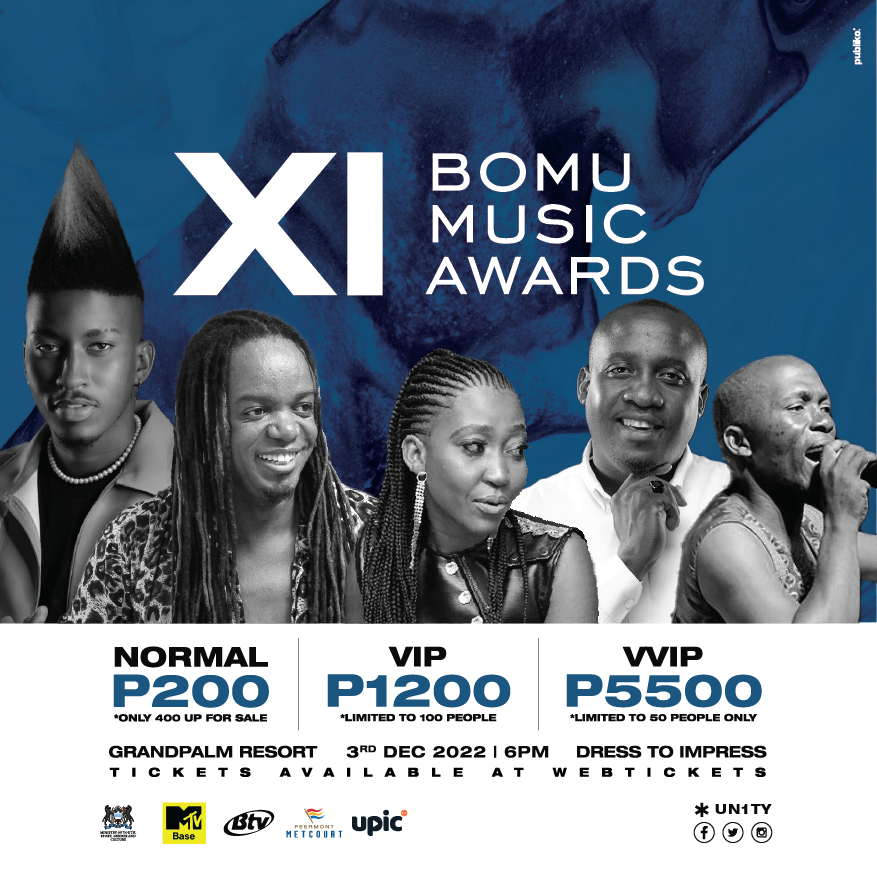 TotalMusicBW's tweet photo. The BOMU Awards are bringing life to the
music industry. Come and celebrate our artists, and
commemorate their efforts for the year.
Party with the best!

Tickets are available at all Webtickets outlets
countrywide.
See you there.

#UnityInMusic #changingmusicBW
#BOMUAWARDS https://t.co/SsBsSZGsgP