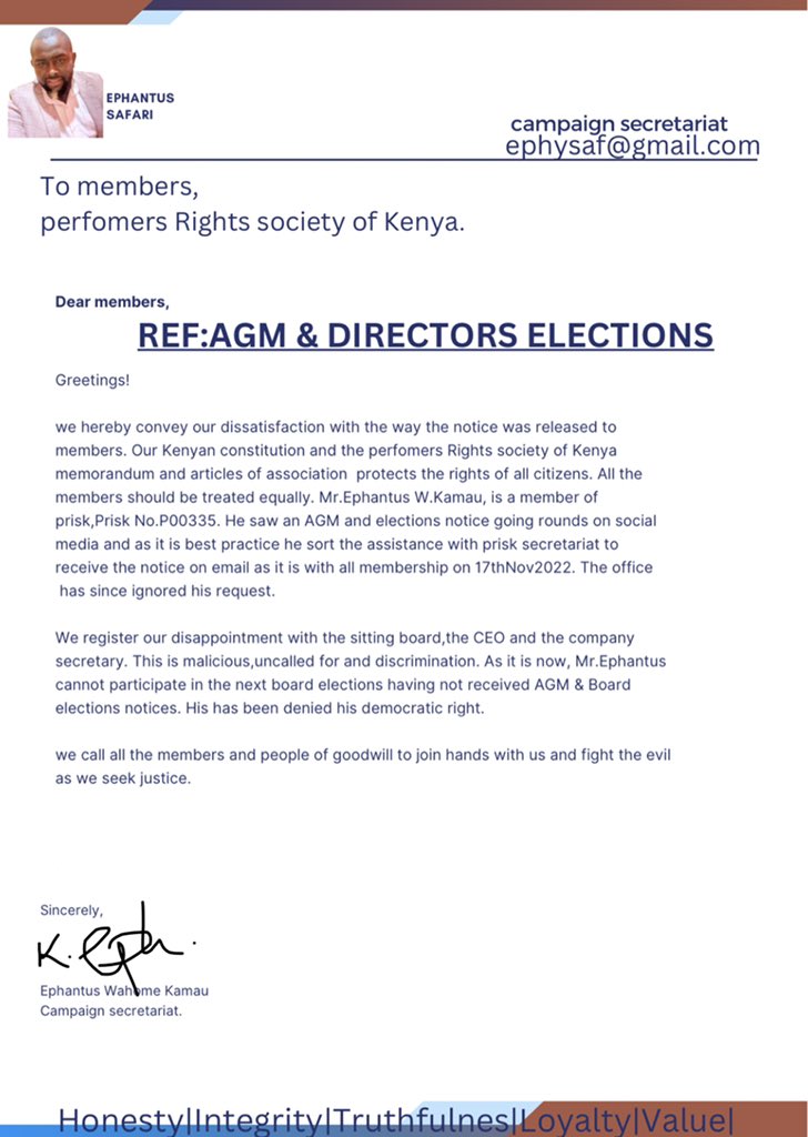 The board,company secretary and the CEO of @priskkenya kindly respond to our complaints.We are Kenyans and Kenya is a democratic nation. See attached. @AbabuNamwamba help us members,CMOs are treating membership with a lot of injustice. #Nopriskonlineelections #justice4priskmembe