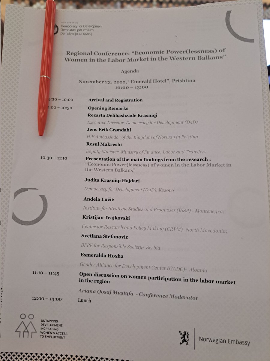 #HappeningNow #Pristina 'Economic Power(lessness) of Women in the Labour Market in the Western Balkans' #Think2ActEntrepreneurialy #ENTRECOMP @EntreCompEurope #EUEntreCompChampion #NorwegianEmbassy @D4D