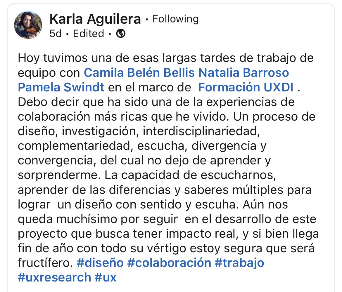 Nadie mejor que nuestros estudiantes para contar de qué se trata Formación UXDI! Muchos éxitos en este cierre de año Karla y equipo! 🙂