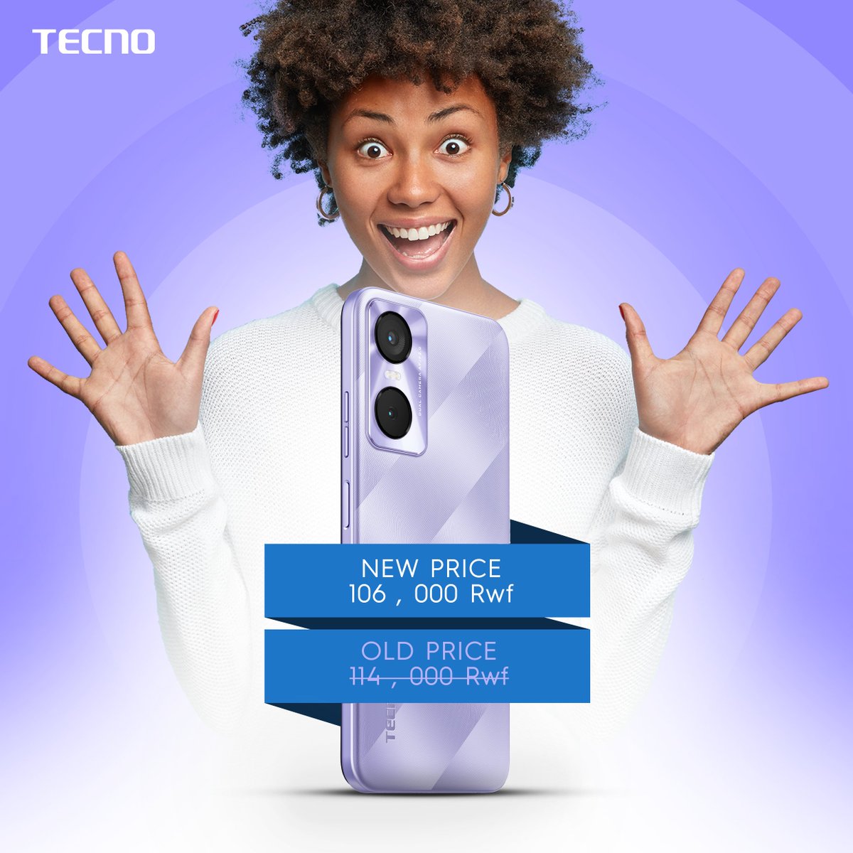 TECNOMobileRW's tweet photo. TECNO SPECIAL DISCOUNT ! you can now get your TECNO POP6 pro from 114,000Rwf  to 106,000rwf!!!
 aren't you excited?
#tecno #tecnomobilerwanda #pop6pro #specialdiscount https://t.co/GTcyt3Z65Y