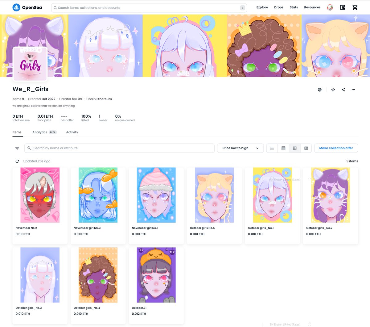 "We R Girls." collection available on 
<a href="/opensea/">OpenSea</a>
Our girl has 9 members, a new member is coming soon.
1/1 edition. 0.01 eth.
Let's check it out!! 👉opensea.io/collection/we-…
#opensea #NFTs #NFT #NFTTHAILAND #nftcommunity #nftkids