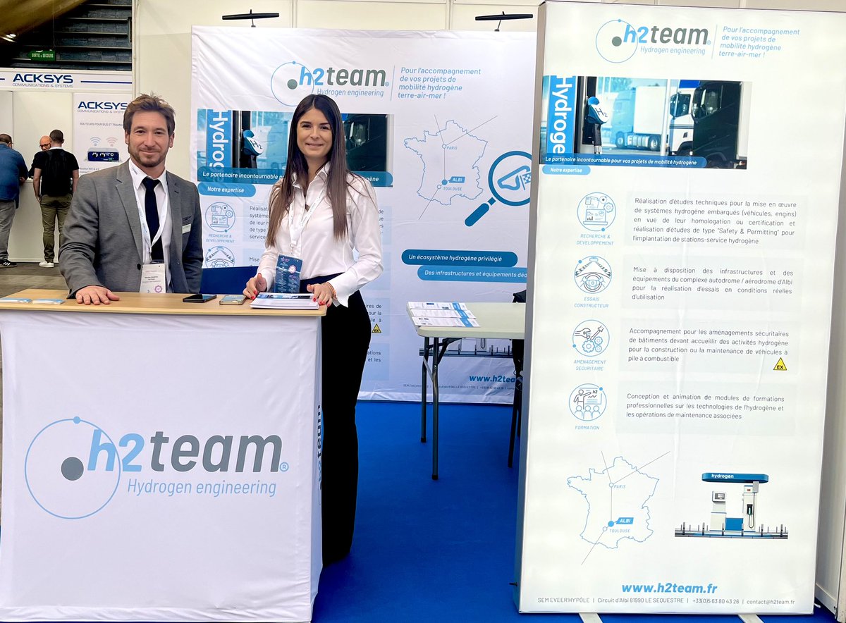 H2TEAM__'s tweet photo. Nous vous attendons sur notre stand 100 au salon @AGIRtransport à Nice pour deux journées qui s’annoncent riches en rencontres. #MobilitéHydrogène #hydrogène #territoires @H2TEAM__ @AbadieMarie1 @NDaudou @JeanMichelBouat https://t.co/eCr8bmcbDy