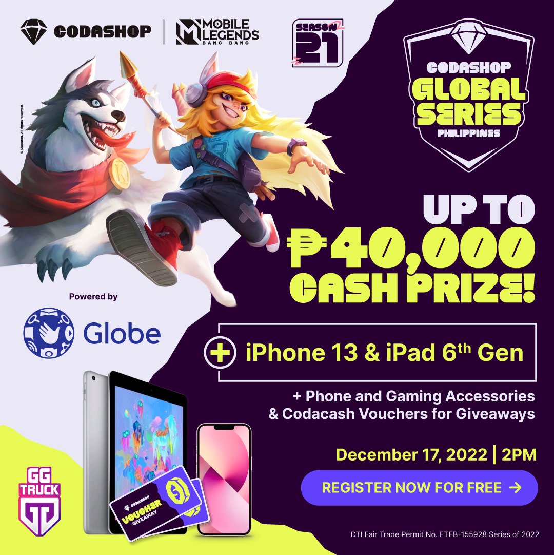 Codashop_ph's tweet photo. Calling all amateur MLBB teams! Nagbabalik ang Codasahop Global Series PH - Season 21! I-register na agad ang inyong malakasang squad sa Mobile Legends! FREE registration ito!
To register, click here: https://t.co/XSPiIzft2o…
#CodashopGlobalSeries #CGS21 #Codashop #CGSPH https://t.co/K1qSkiUTNh