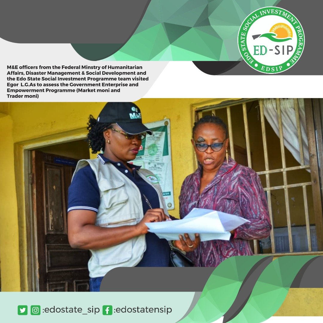 EdoStateSIP's tweet photo. M&amp;E officers from the @FMHDSD   and @EdoStateSIP  team visited some https://t.co/PtPXcHKieG to assess the Government Enterprise and Empowerment Programme (Market moni and Trader moni).
#edostate #edostatenigeria #marketmoni #tradermoni #goverment #Nigeria https://t.co/vXuAKzN1ff