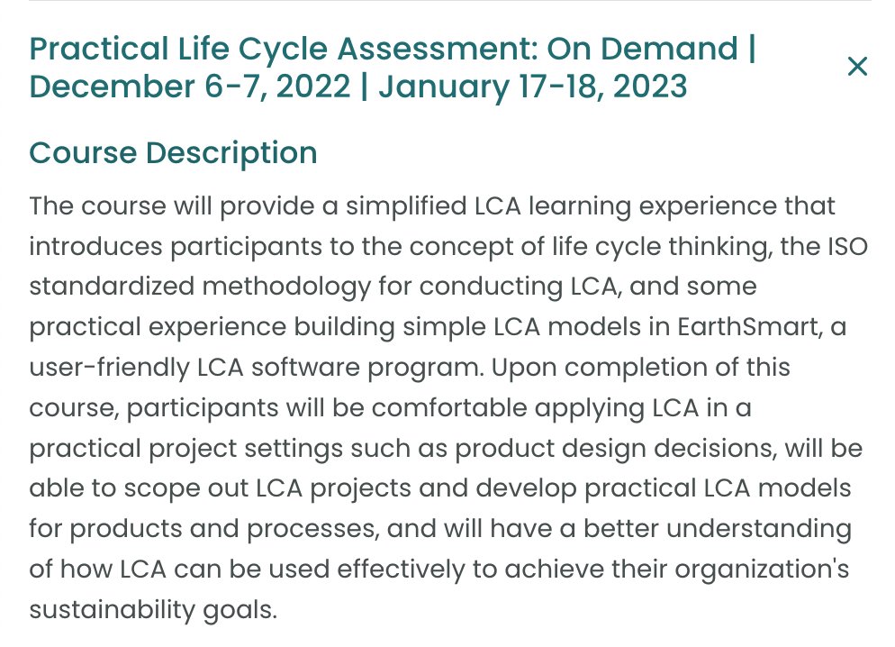 Register now for our four-hour "Practical #LifeCycleAssessment" course offered On Demand or Online, led by an EarthShift Global instructor. 

Learn more and join in! earthshiftglobal.com/lca-training/#… #LCA #PLCA