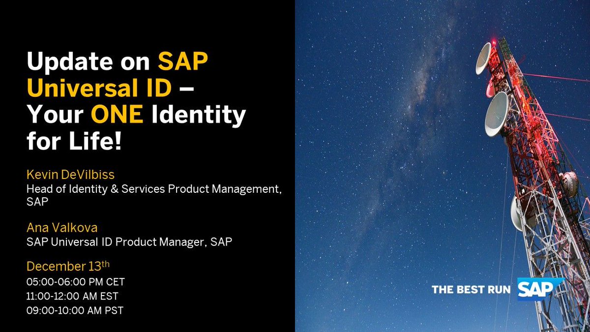 _yasminawad's tweet photo. Learn more about @SAP #UniversalID, a single unified account across SAP sites, reducing the login complexity in managing multiple SAP accounts and passwords! Join us on December 13 and discover why it is so important to migrate to SAP Universal ID today: https://t.co/eMEgYCJxMy https://t.co/TEIOnohgXw