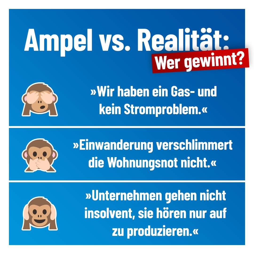 AlternativeNRW's tweet photo. ++ Realitätsverweigerung hat einen Namen: #Ampel-Koalition! ++
Stellen Sie sich vor, Sie leben in einem Land, das von absoluten Realitätsverweigerern regiert wird.
Na gut, das war jetzt nicht schwer.😉
Die Ampel verstößt praktisch täglich gegen den gesunden Menschenverstand.
#AfD https://t.co/A50qGmSpVZ
