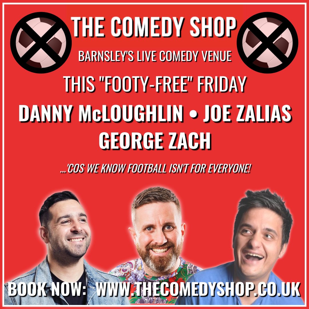 ComedyShopUK's tweet photo. “The England v USA game will NOT be on ANY of our screens!” 

Okay, we love football but we appreciate it’s not for everyone! If that’s you come &amp; enjoy a night of LIVE COMEDY in Barnsley this Fri instead!

(Of course, you can watch the match in many of our amazing fellow bars!) https://t.co/LiCAWN2v4V